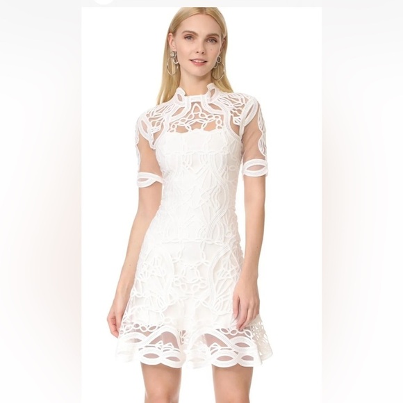 Jonathan Simkhai Ivory Truss Applique Cap Sleeve Mini Flare Dress 10 - Picture 1 of 11